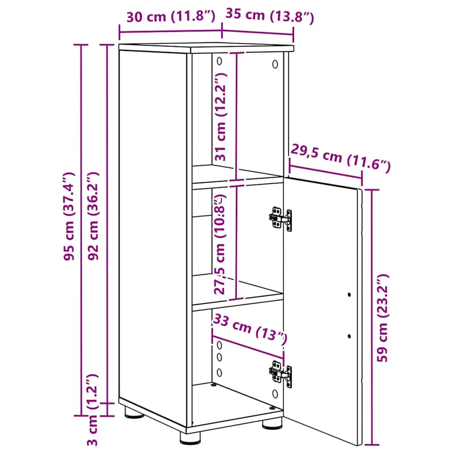 Cabinet de salle de bain avec stockage Blanc 30 x 35 x 95 cm - 15
