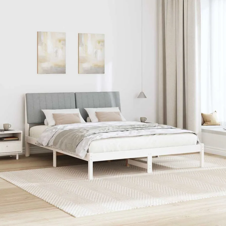 Cadre de lit avec tête de lit Blanc 160 x 200 cm Pin massif - 4