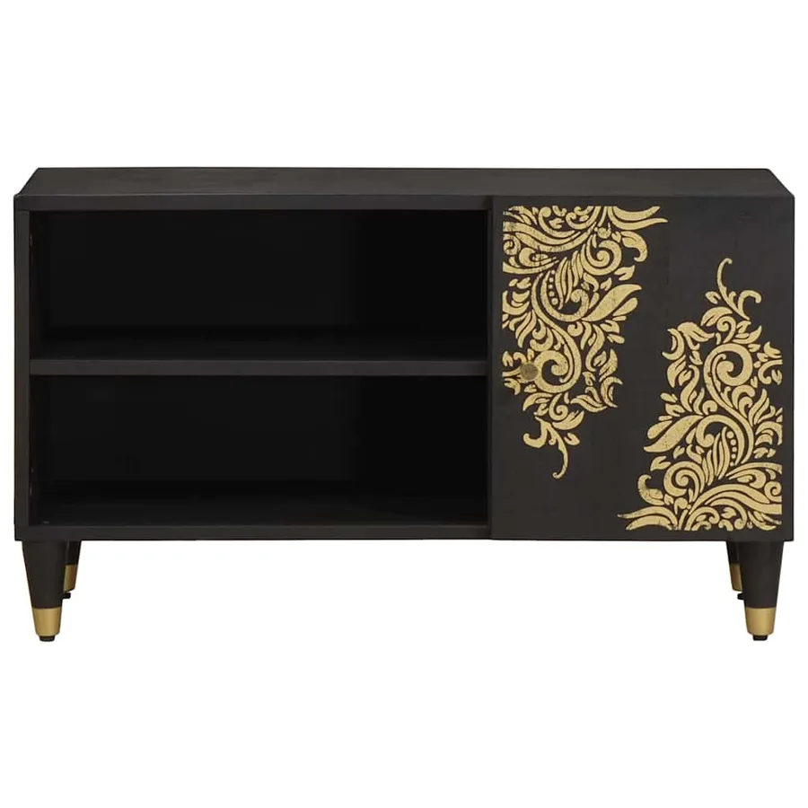 Meuble TV avec porte Noir 80 x 33 x 46 cm Bois de mangue massif - 3