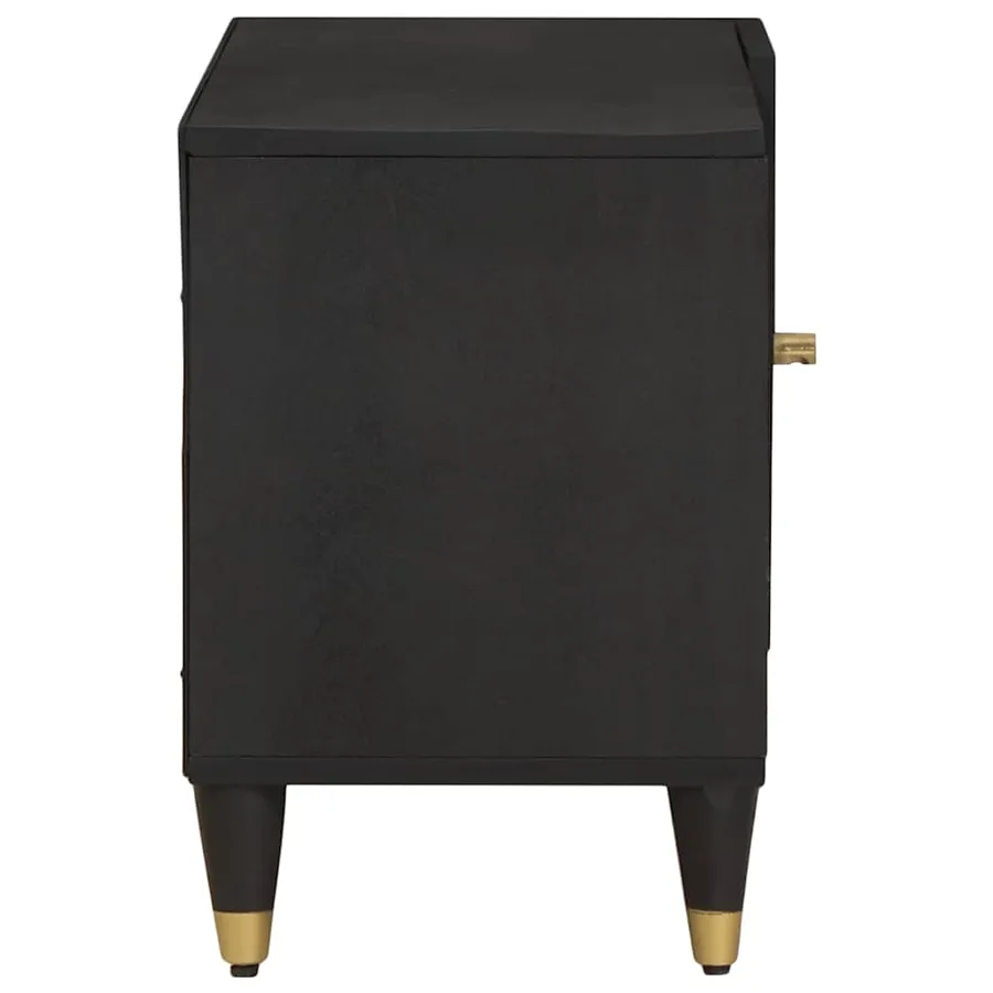 Meuble TV avec porte Noir 80 x 33 x 46 cm Bois de mangue massif - 4