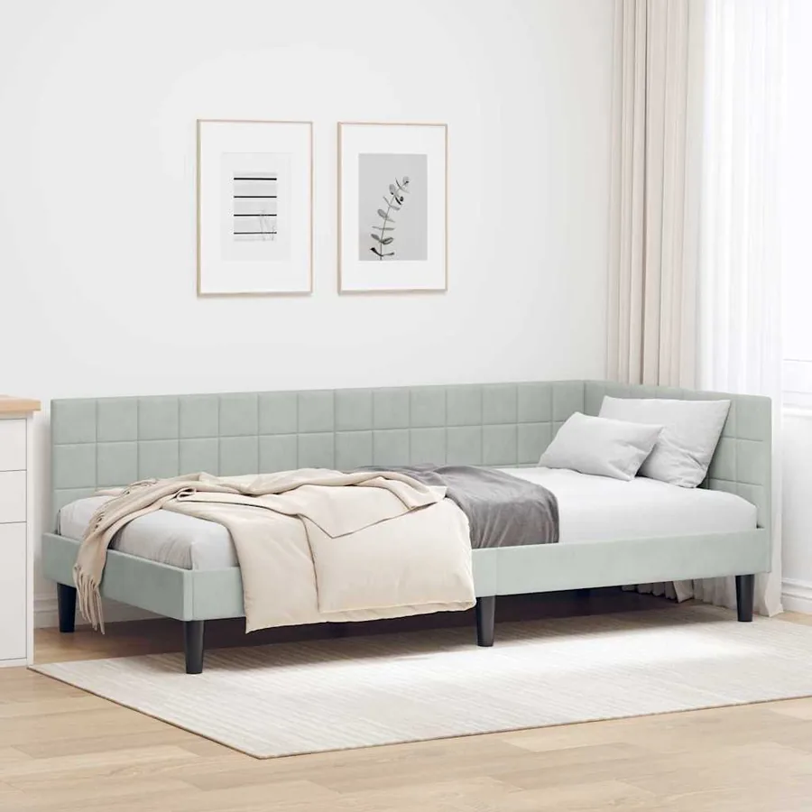 Cadre de lit d'angle Gris clair 100 cm x 200 cm Velours
