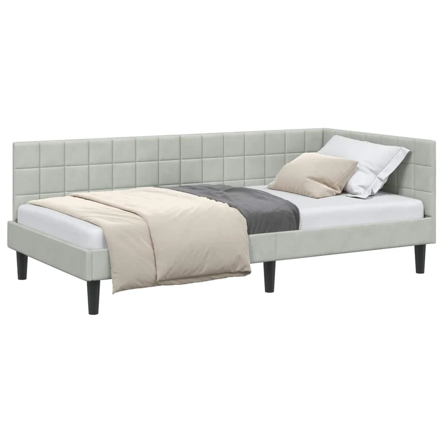 Cadre de lit d'angle Gris clair 100 cm x 200 cm Velours - 2