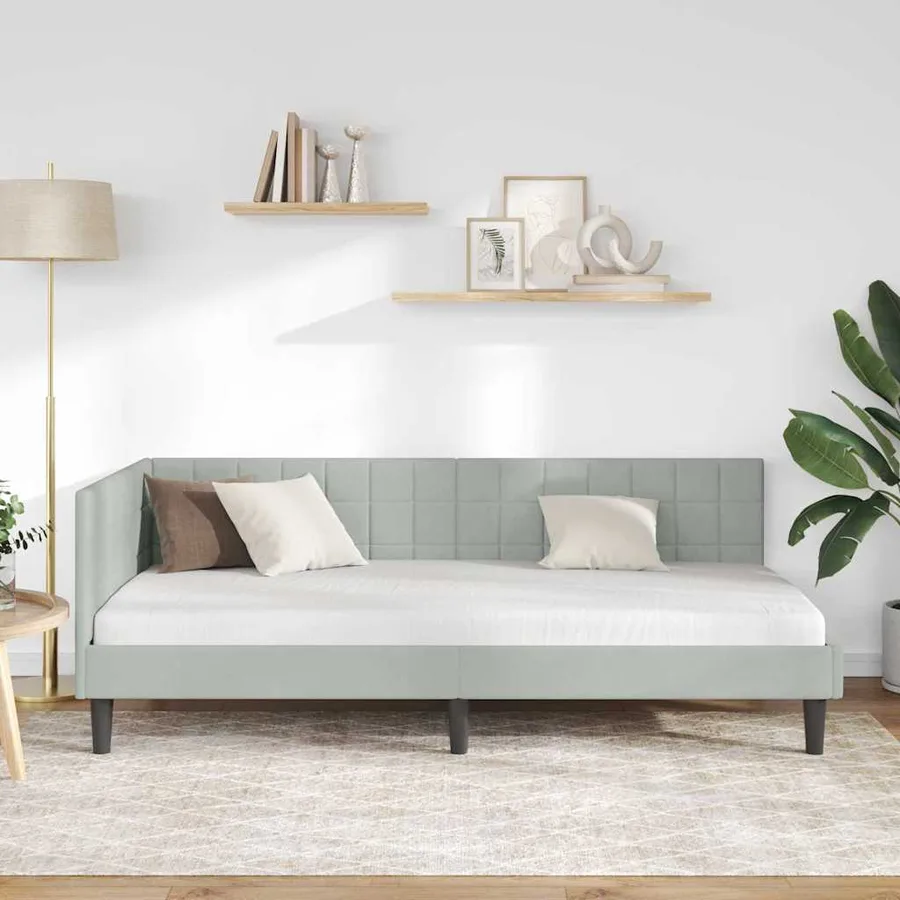 Cadre de lit d'angle Gris clair 100 cm x 200 cm Velours - 3