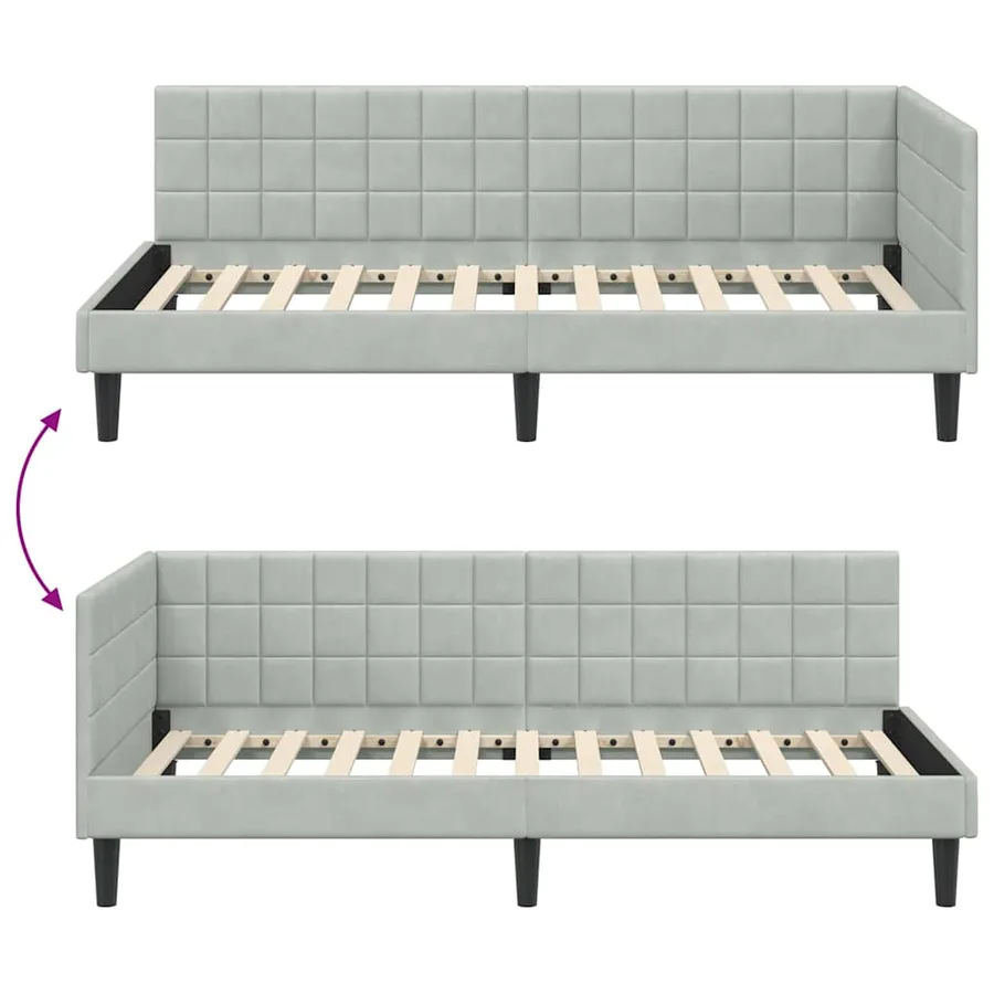 Cadre de lit d'angle Gris clair 100 cm x 200 cm Velours - 9