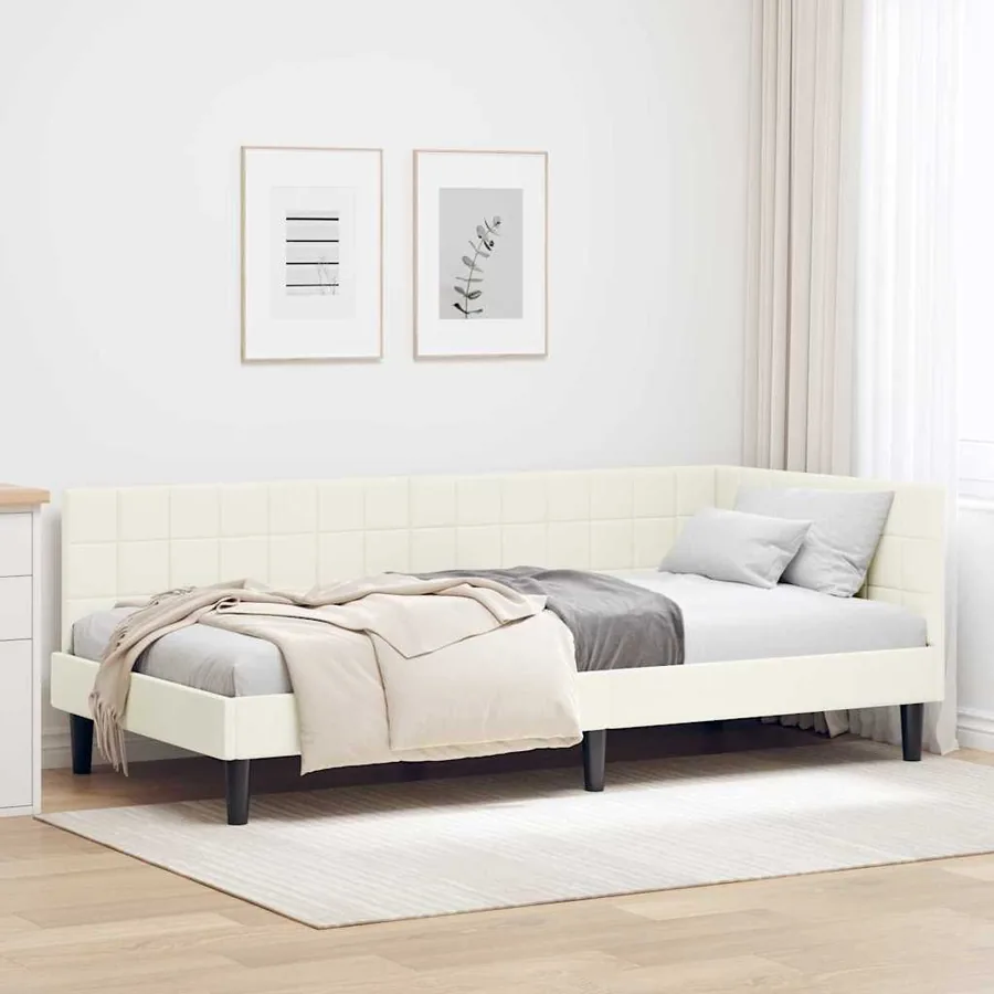 Cadre de lit d'angle Crème 90 cm x 190 cm Velours