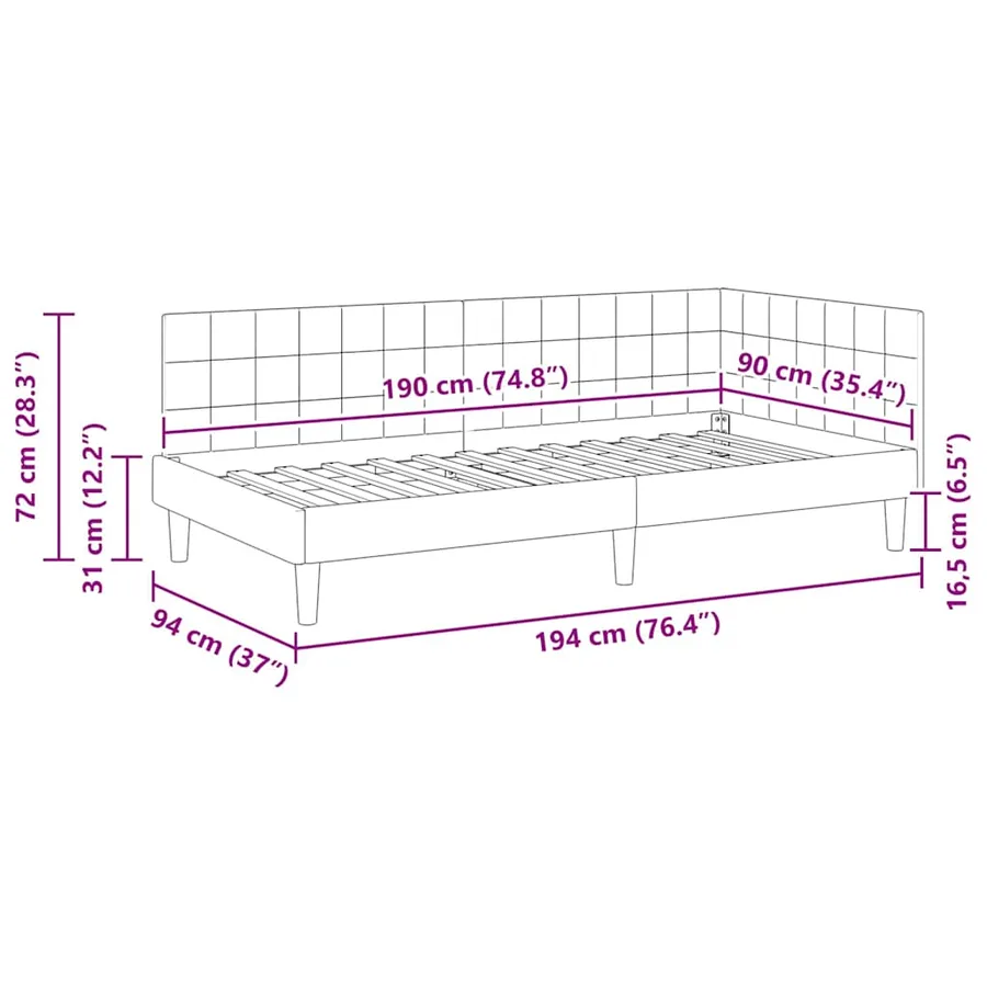 Cadre de lit d'angle Crème 90 cm x 190 cm Velours - 11
