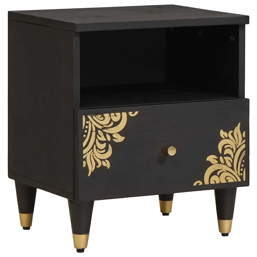 Cabinet de chevet Noir 40 x 33 x 46 cm Bois de mangue massif