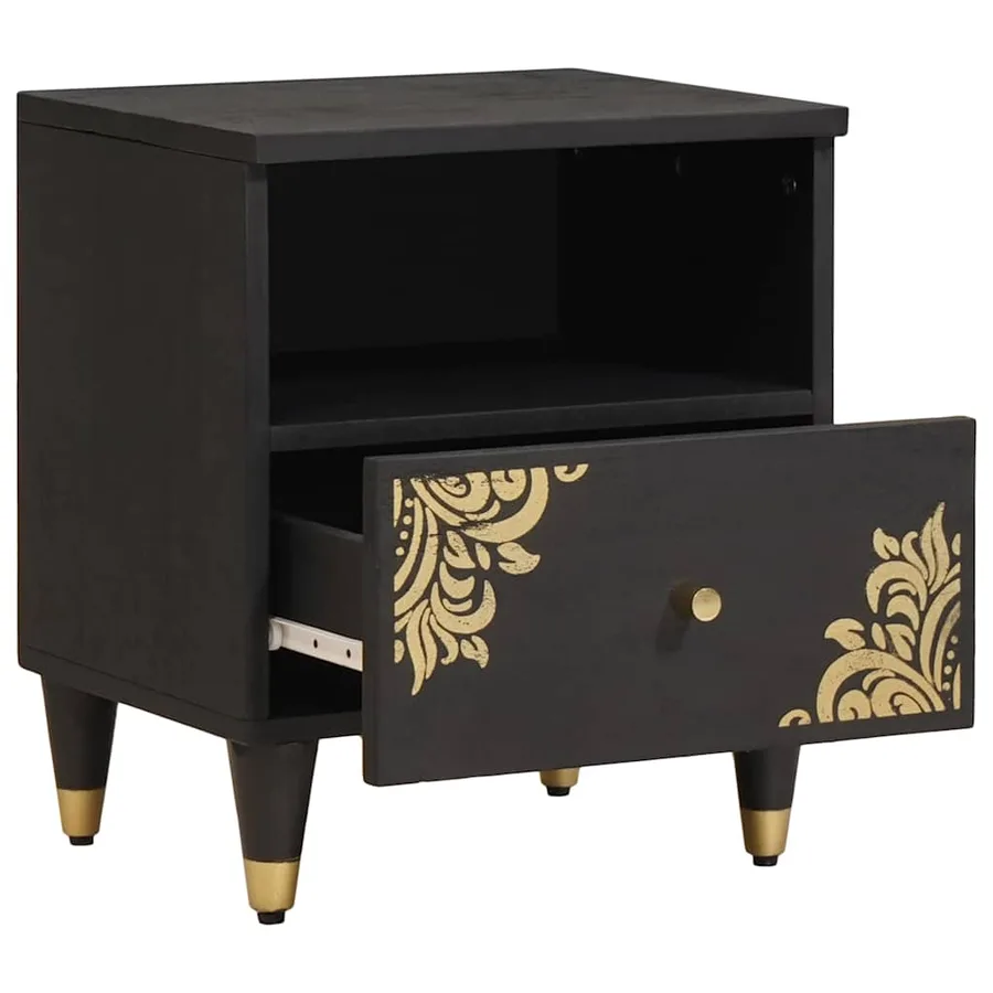 Cabinet de chevet Noir 40 x 33 x 46 cm Bois de mangue massif - 2