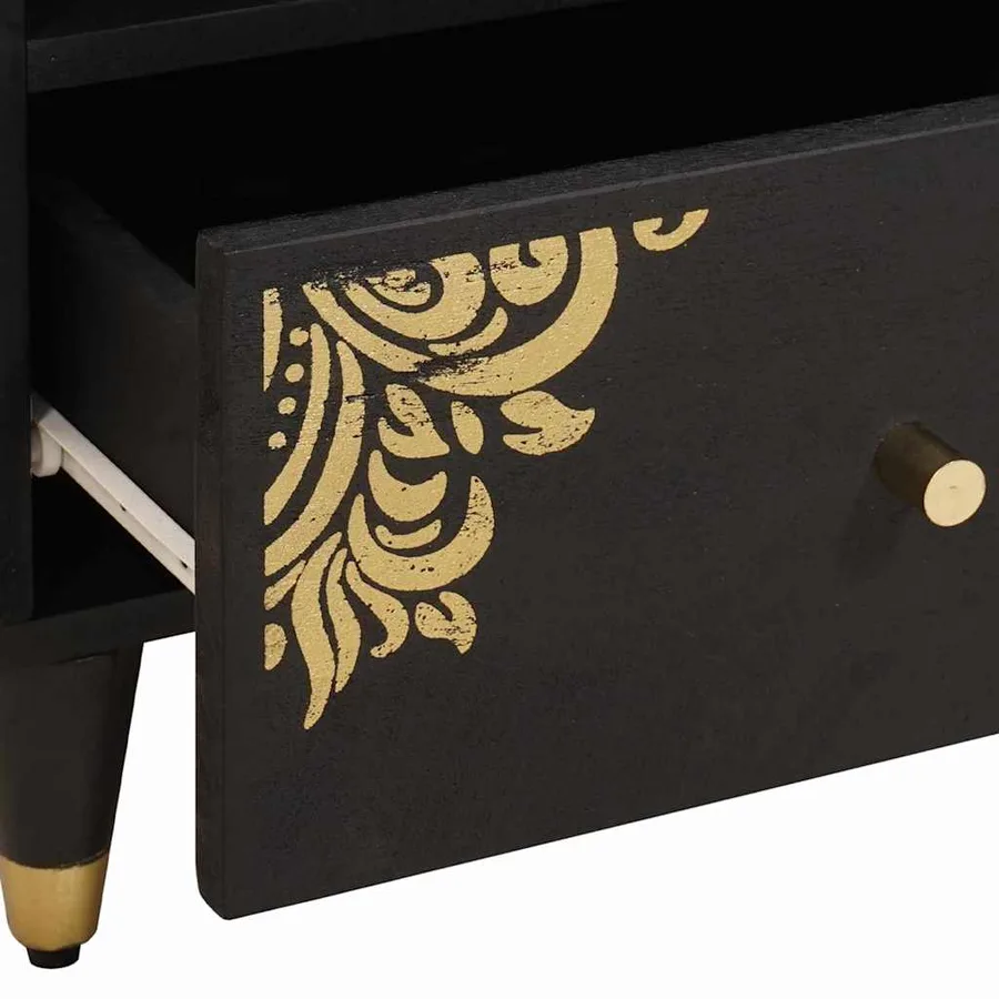 Cabinet de chevet Noir 40 x 33 x 46 cm Bois de mangue massif - 7