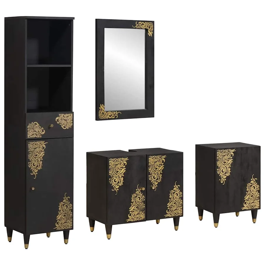 Ensemble de Meubles de Salle de Bain avec tiroir 4 pcs Noir