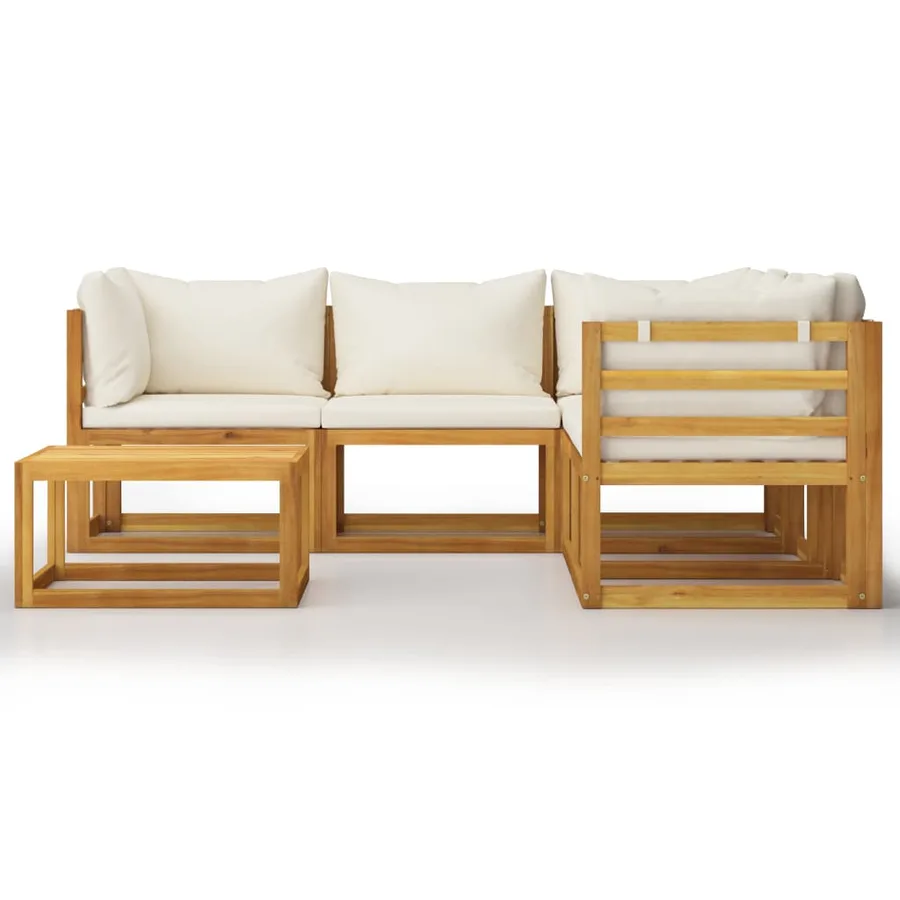 Salon de jardin 6 pcs avec coussin Crème Bois d'acacia solide - 3
