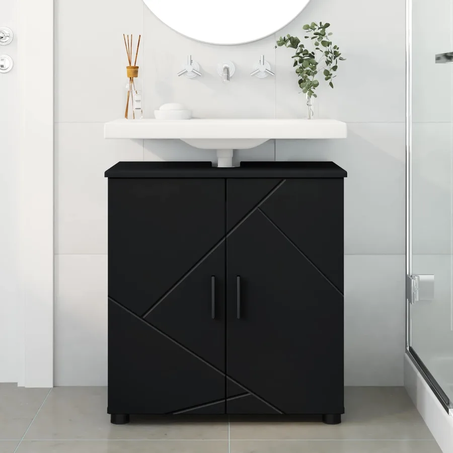 Cabinet de salle de bain avec stockage Noir 61 x 35 x 64 cm - 4