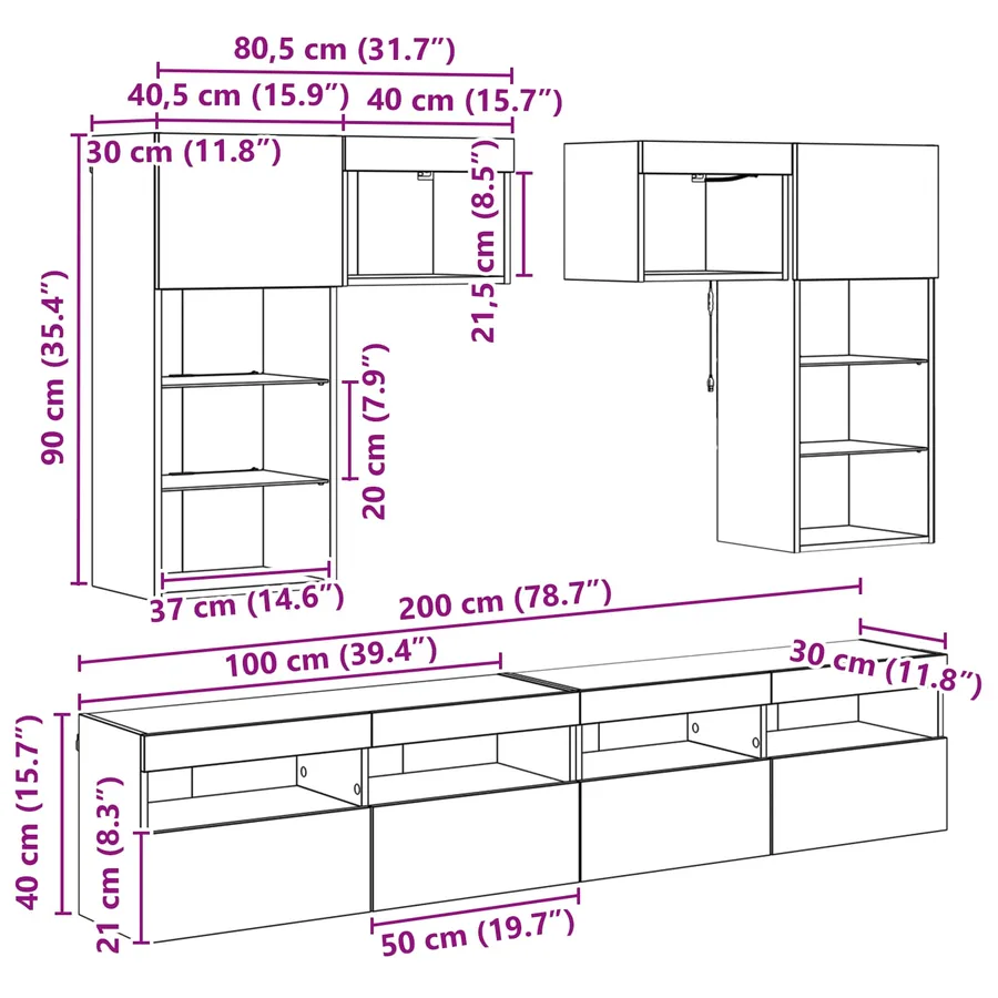 Meubles TV muraux 6 pcs Chêne artisanal Bois d'ingénierie - 16