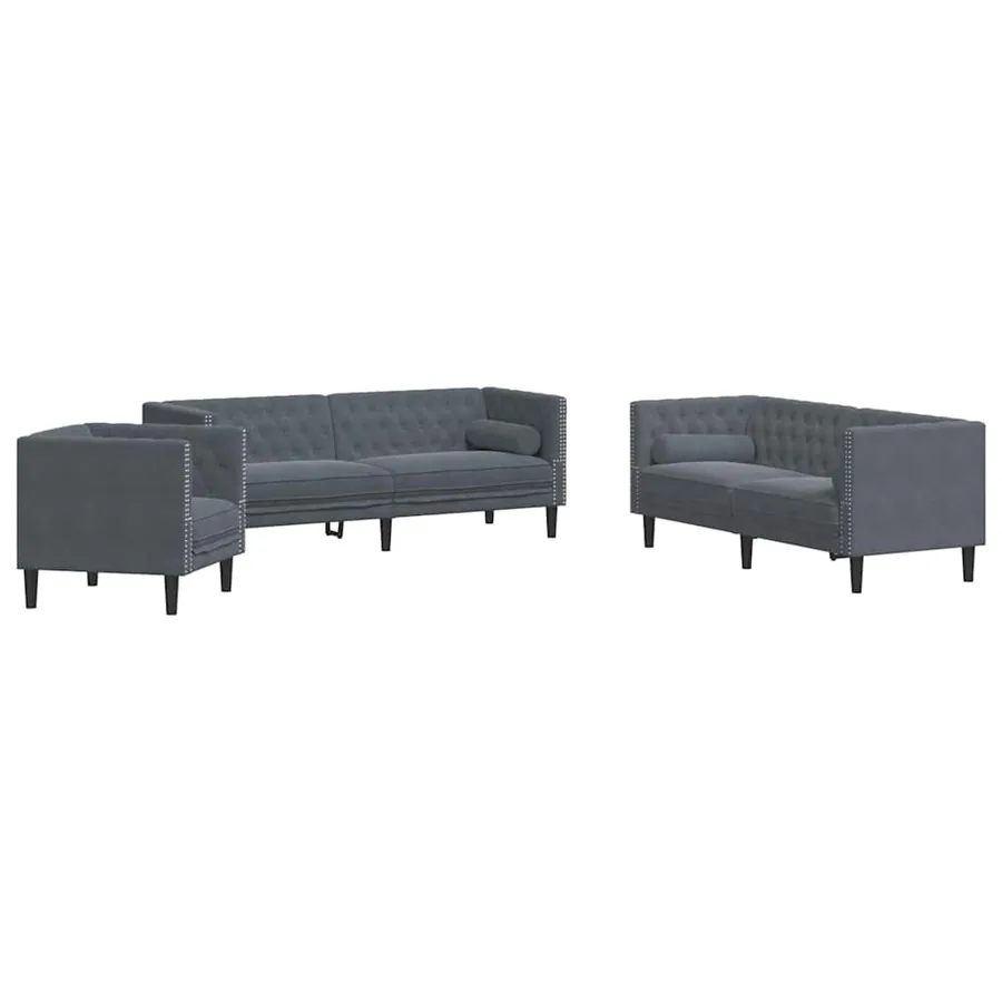Canapé de salon 3 pcs Gris foncé 194 x 74,5 x 70,5 cm Velours - 2