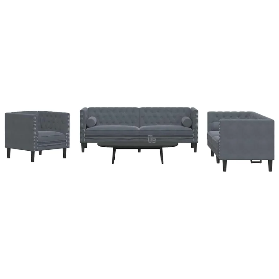 Canapé de salon 3 pcs Gris foncé 194 x 74,5 x 70,5 cm Velours - 3