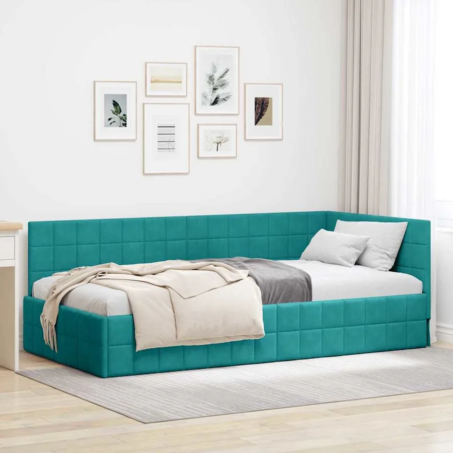 Cadre de lit d'angle Turquoise 90 cm x 200 cm Velours
