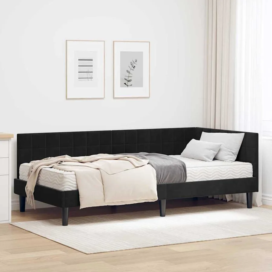 Cadre de lit d'angle avec matelas 2 pcs Noir Velours