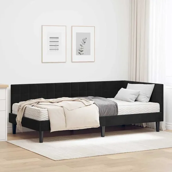 Cadre de lit d'angle avec matelas 2 pcs Noir Velours