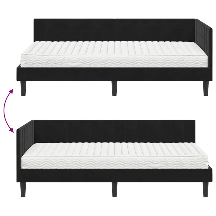 Cadre de lit d'angle avec matelas 2 pcs Noir Velours - 12