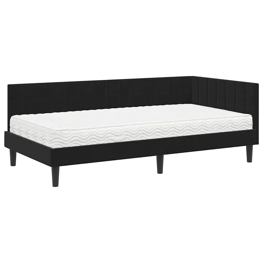 Cadre de lit d'angle avec matelas 2 pcs Noir Velours - 4
