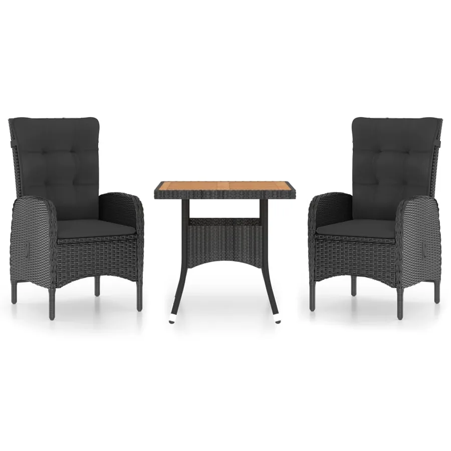 Ensemble à dîner de jardin 3 pcs Résine tressée et acacia Noir - 2