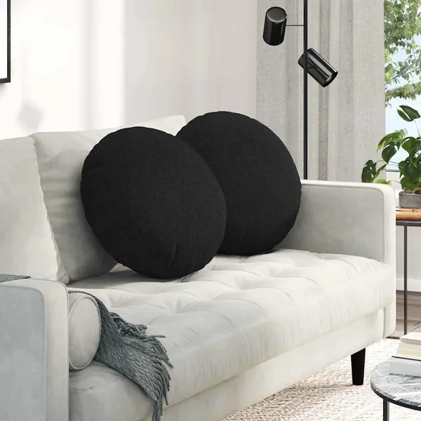 Coussins de siège 2 pcs Noir Ø50 x 19 cm tissu
