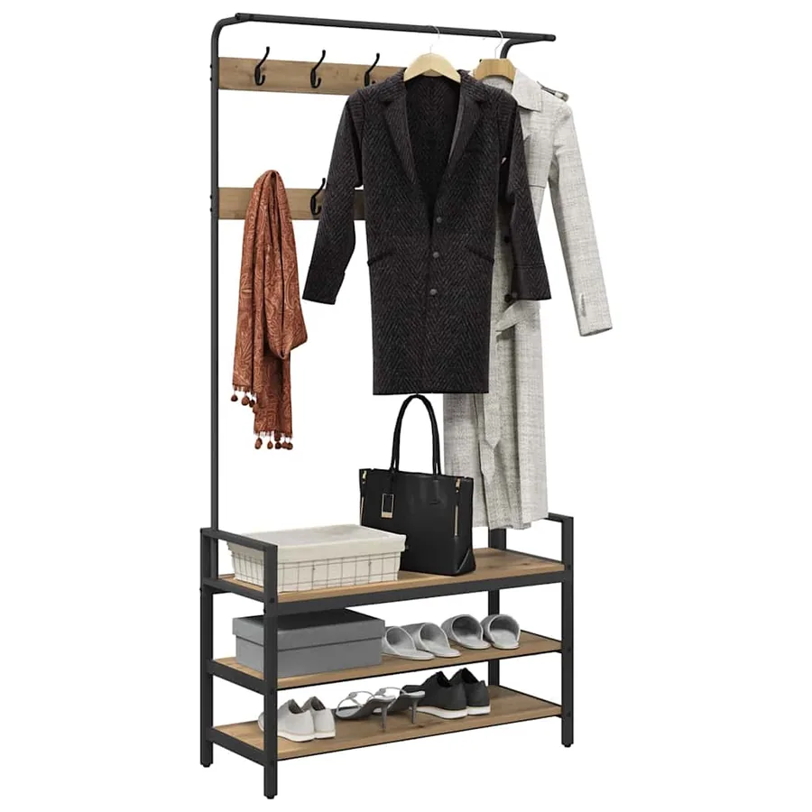 Porte-manteau avec étagère Chêne artisanal 95 x 34 x 184 cm - 3