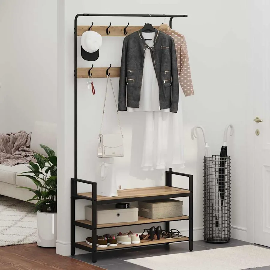 Porte-manteau avec étagère Chêne artisanal 95 x 34 x 184 cm - 4
