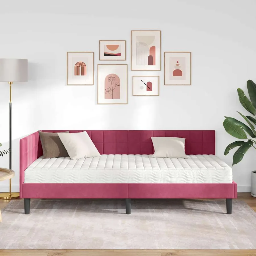 Cadre de lit d'angle avec matelas 2 pcs Vert Velours - 3