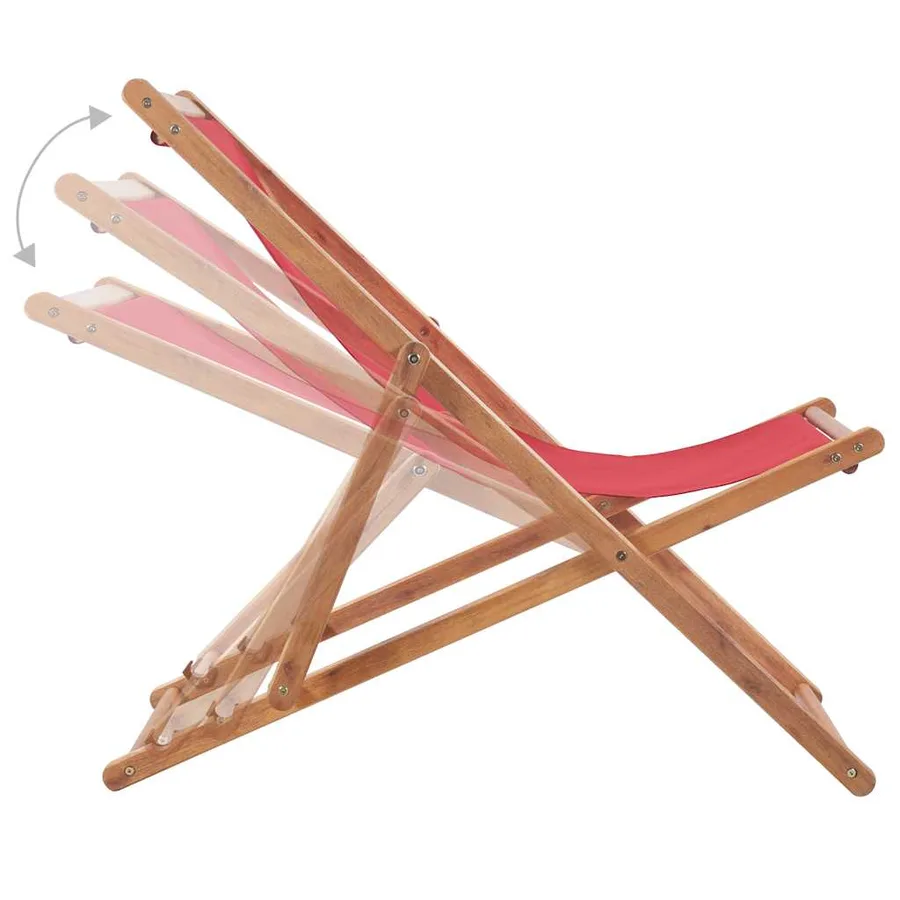 Chaise pliable de plage Tissu et cadre en bois Rouge - 6
