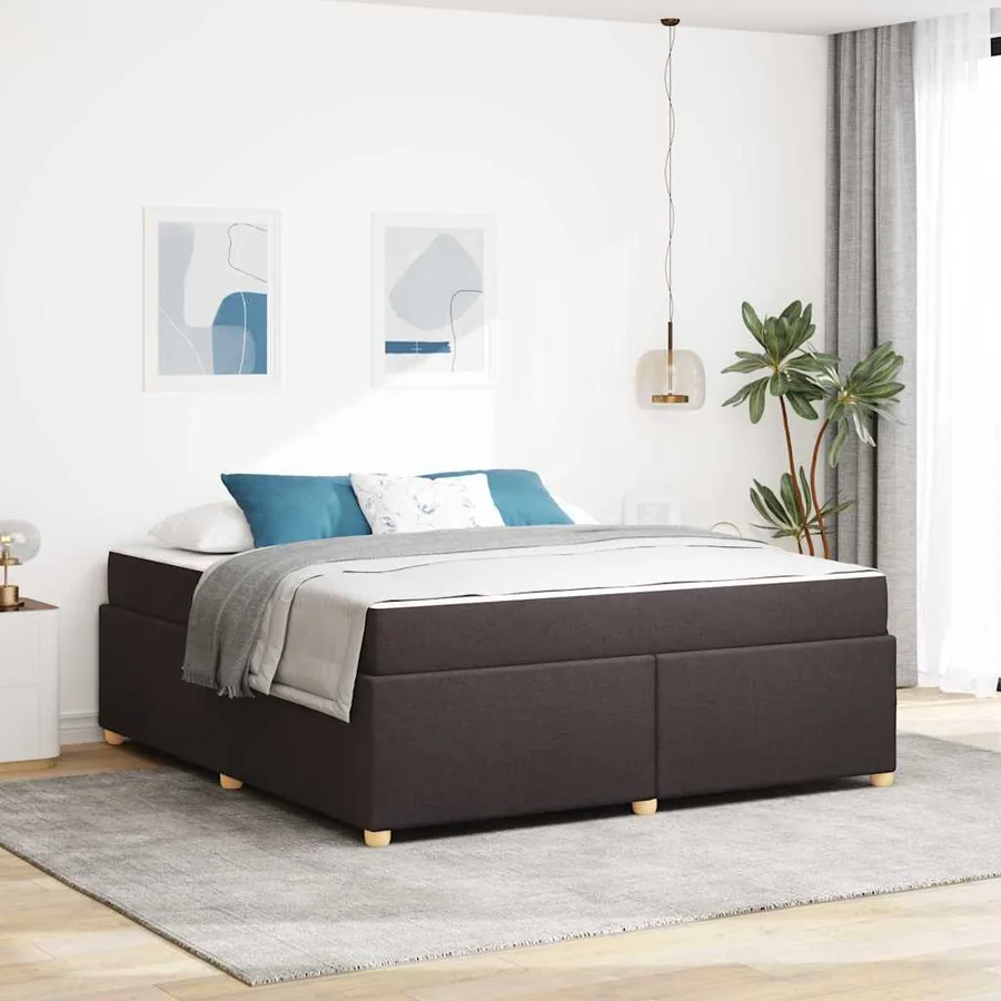 Cadre de lit avec matelas Marron foncé 180 x 200 cm tissu
