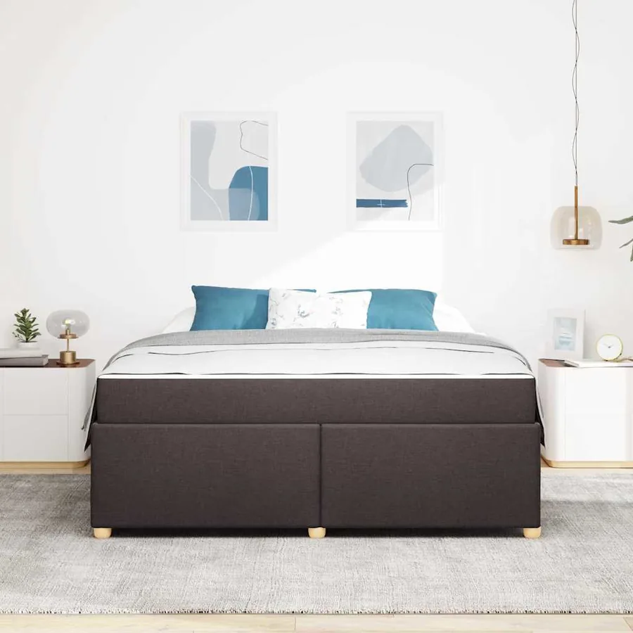 Cadre de lit avec matelas Marron foncé 180 x 200 cm tissu - 3