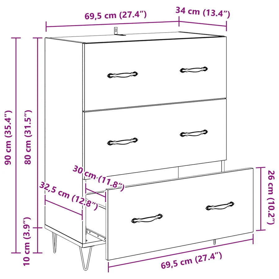 Buffet Chêne noir 69,5 x 34 x 90 cm Bois d'ingénierie et fer - 14