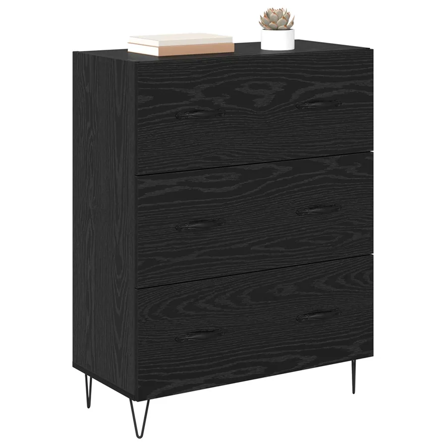 Buffet Chêne noir 69,5 x 34 x 90 cm Bois d'ingénierie et fer - 3