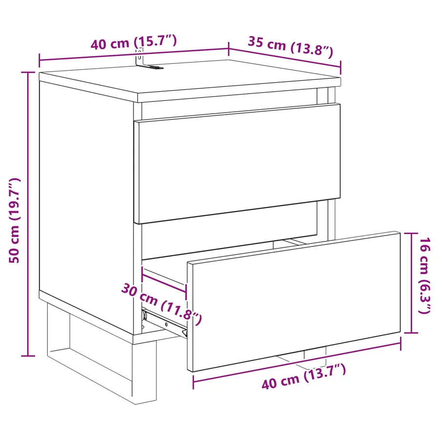 Cabinet de chevet avec tiroir 2 pcs Chêne noir 40 x 35 x 50 cm - 14