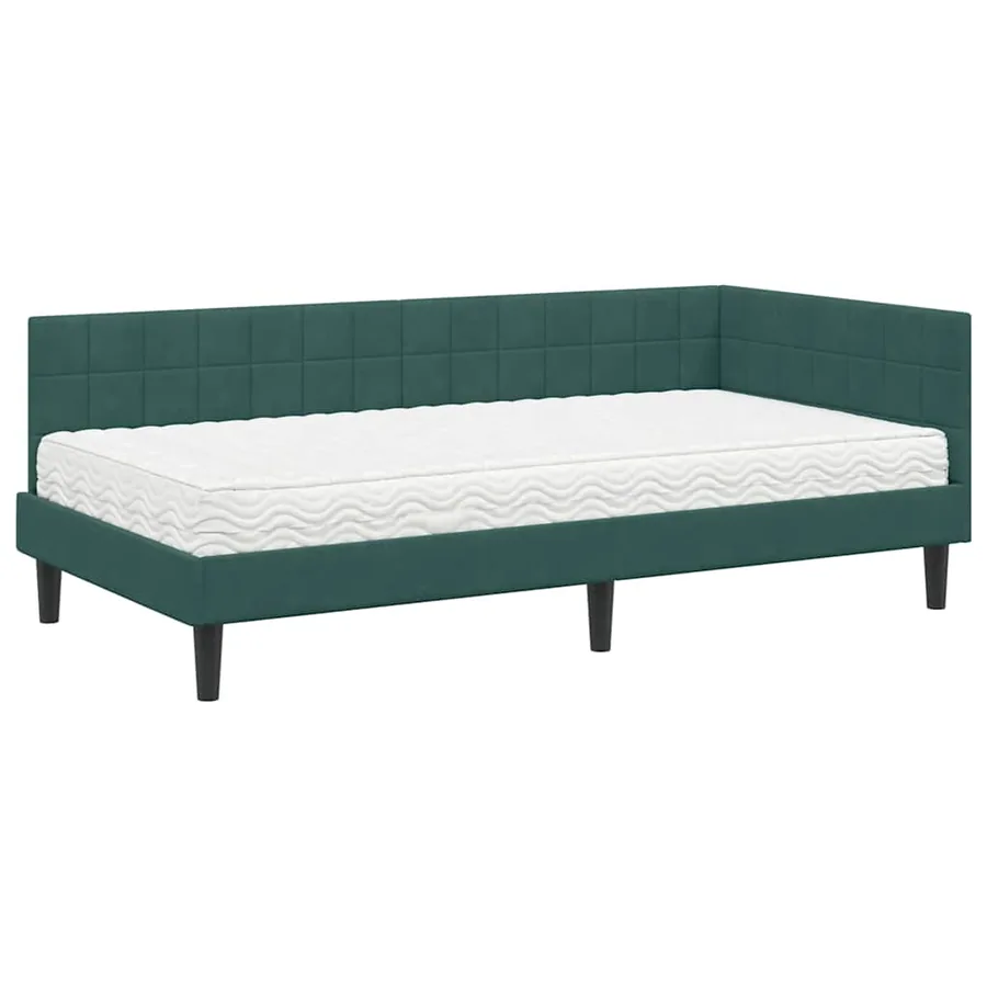 Cadre de lit d'angle avec matelas 2 pcs Vert Velours - 4