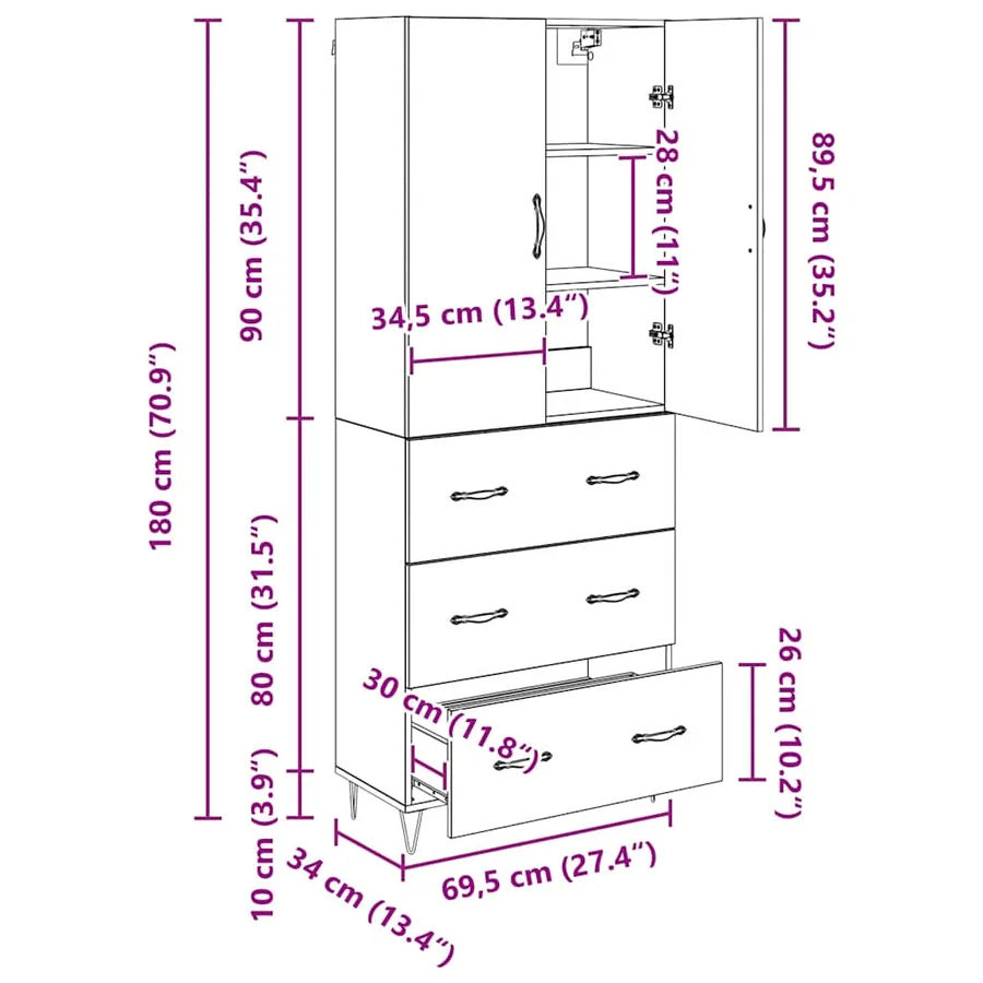 Haut Armoire 2 pcs Chêne artisanal 69,5 x 34 x 180 cm - 15