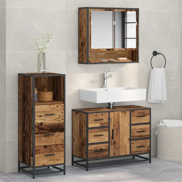 Ensemble de mobilier de salle de bain 3 pcs Bois Ancien