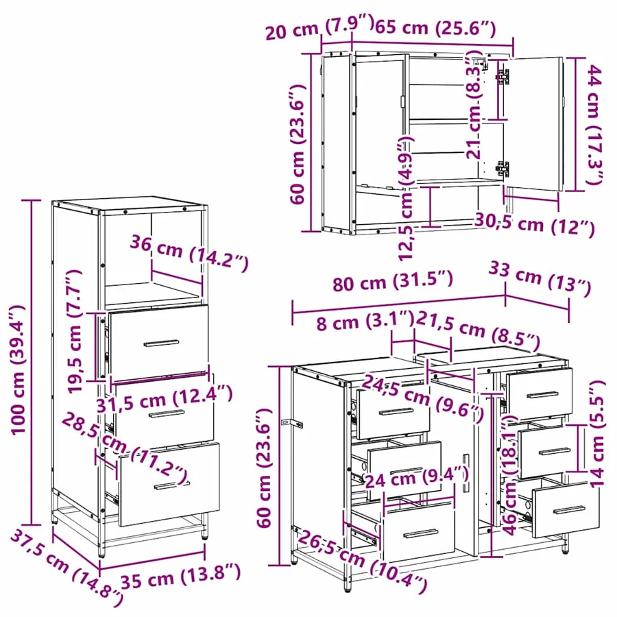 Ensemble de mobilier de salle de bain 3 pcs Bois Ancien - 10