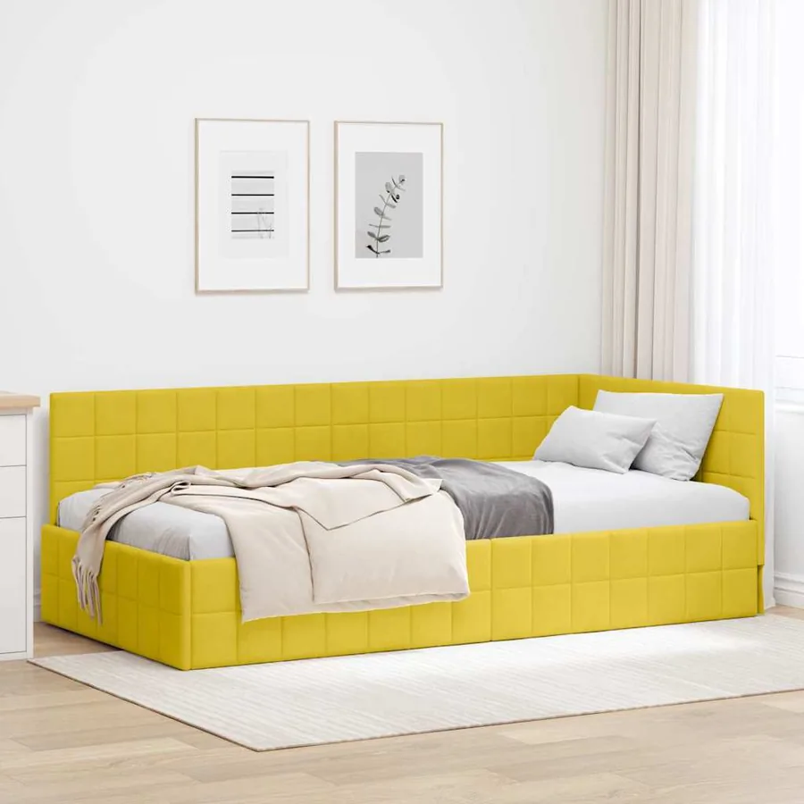 Cadre de lit d'angle Jaune 100 cm x 200 cm Velours