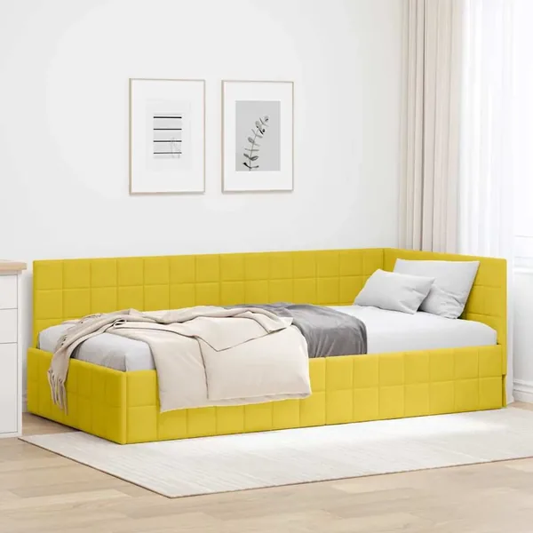 Cadre de lit d'angle Jaune 100 cm x 200 cm Velours