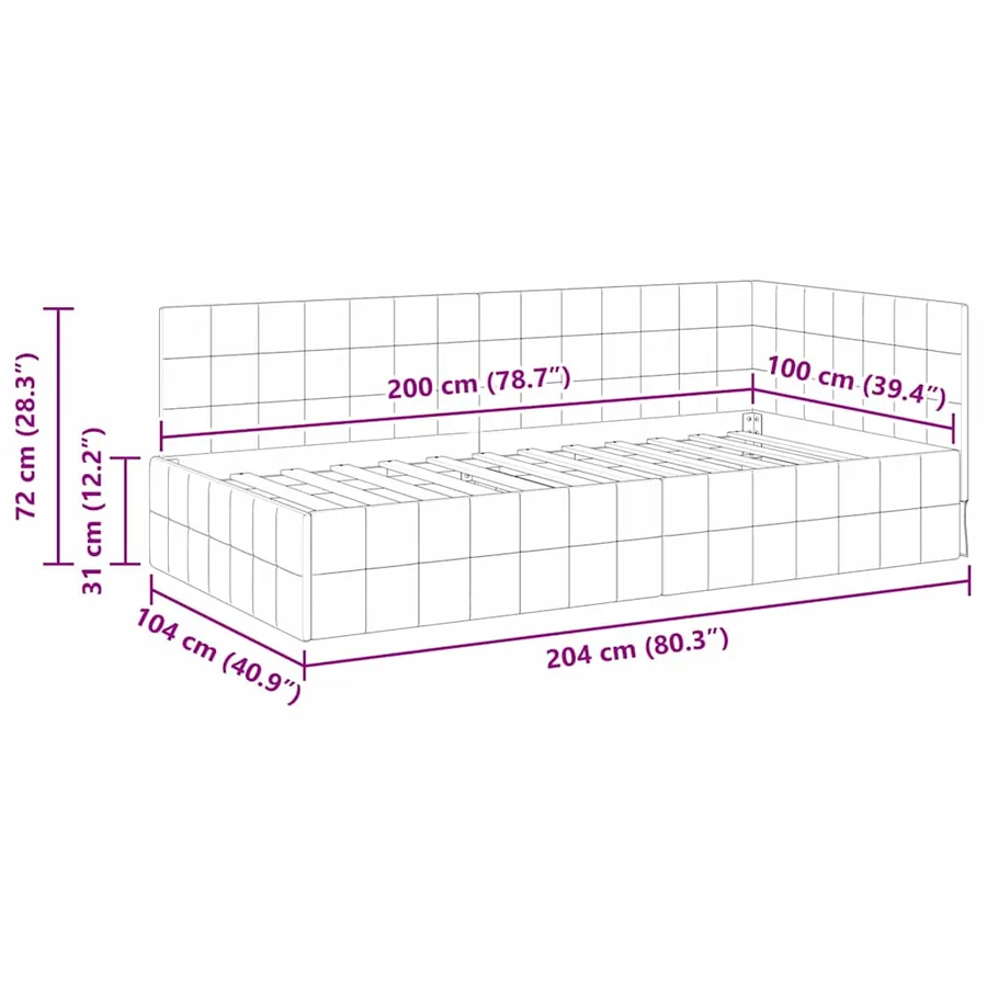 Cadre de lit d'angle Jaune 100 cm x 200 cm Velours - 11
