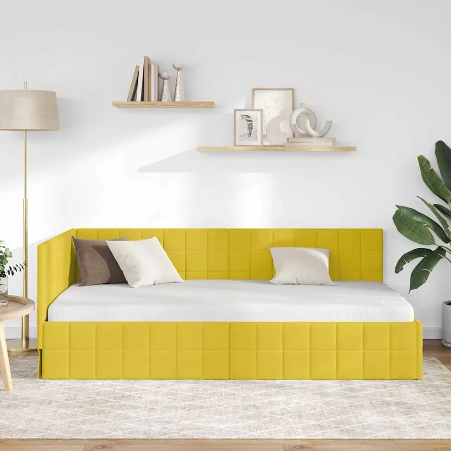 Cadre de lit d'angle Jaune 100 cm x 200 cm Velours - 3
