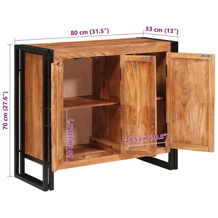 Buffet avec portes Marron Bois d'acacia massif et métal - 12