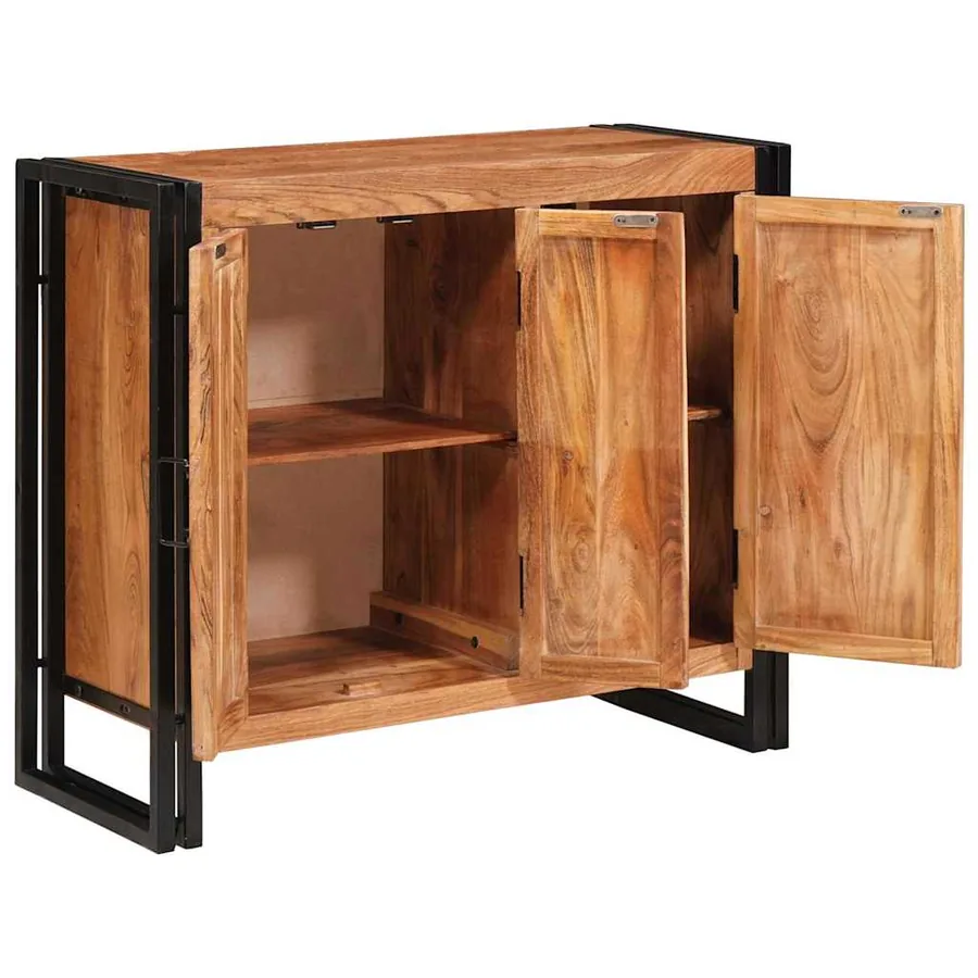 Buffet avec portes Marron Bois d'acacia massif et métal - 2
