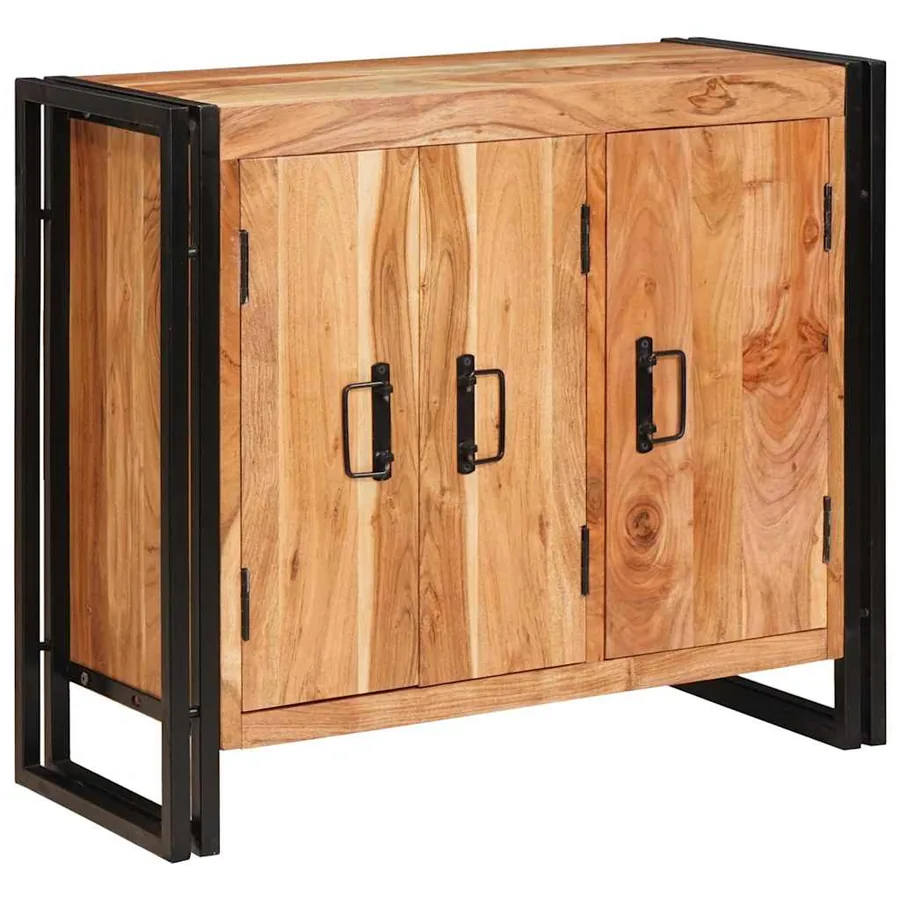 Buffet avec portes Marron Bois d'acacia massif et métal - 3