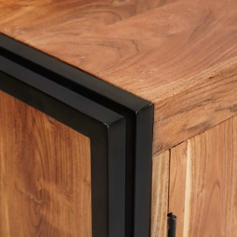 Buffet avec portes Marron Bois d'acacia massif et métal - 8