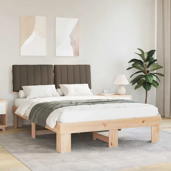 Cadre de lit avec tête de lit rembourrée Taupe 140 x 200 cm