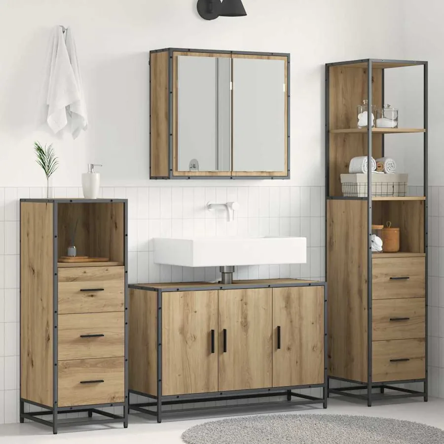 Ensemble de mobilier de salle de bain 3 pc Chêne artisanal