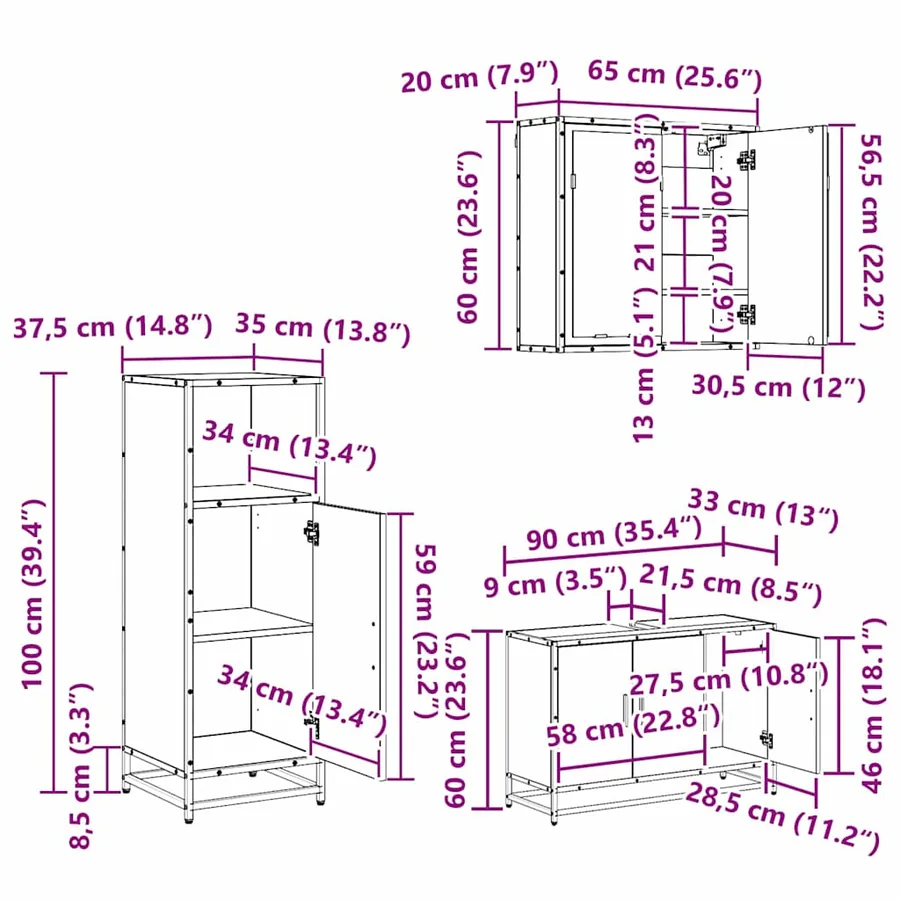 Ensemble de mobilier de salle de bain 3 pc Chêne artisanal - 19